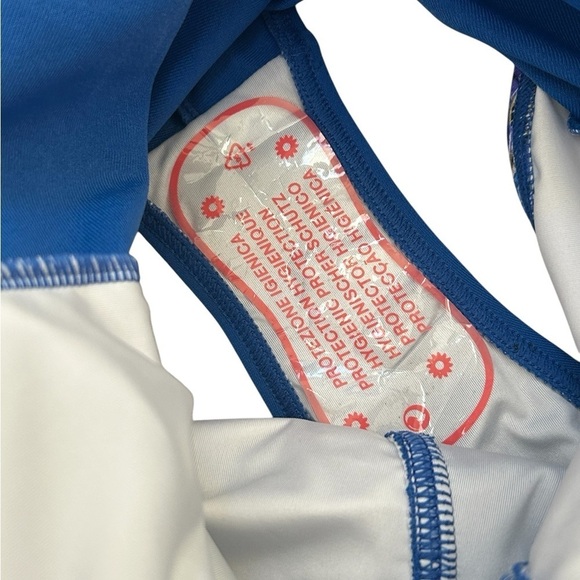 NWT SUN & SEA SEXY BLUE PURPLE PRINT RUFFLE ONE-PIECE SWIMSUIT, SIZE M - Picture 6 of 9